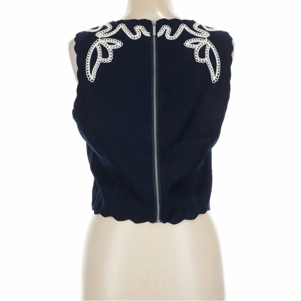NWT Avec Les Filles Seahorse Embroidery Sleeveless Shell Navy & White Set M/6 - Picture 7 of 12